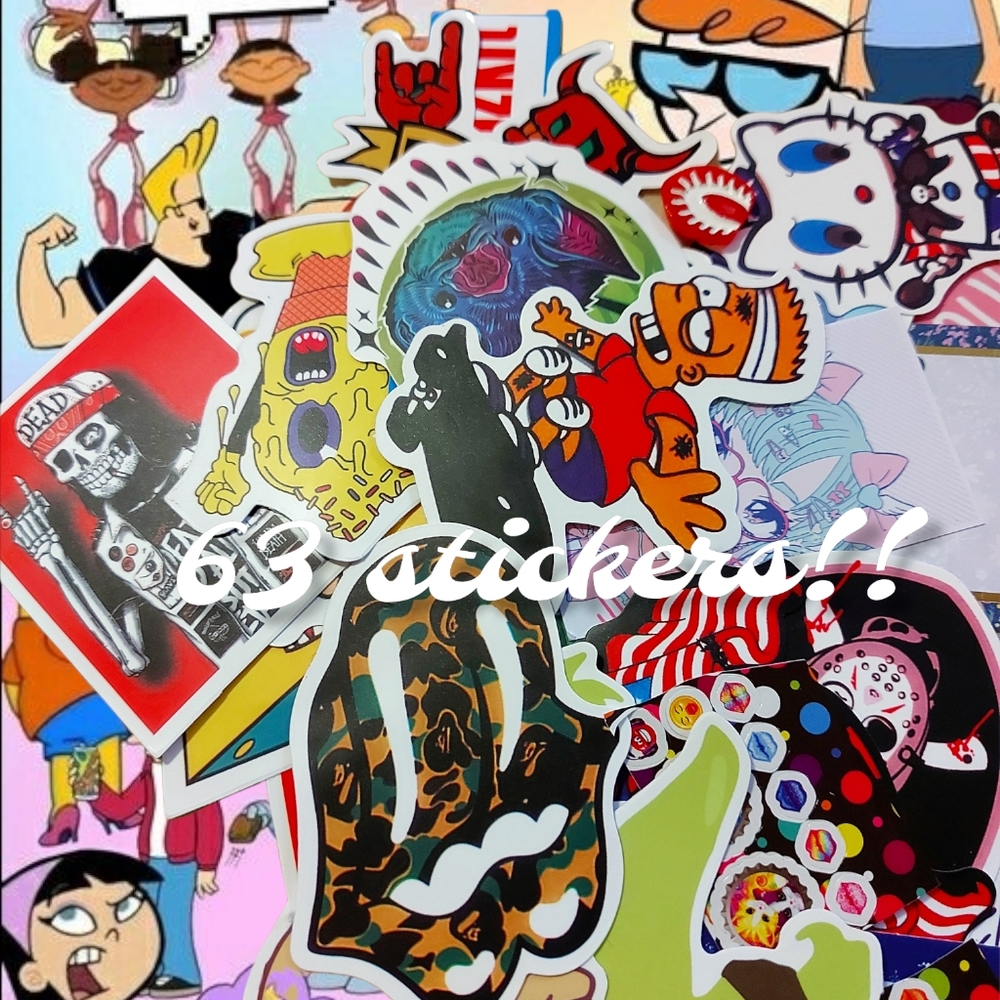 63 random large various sized stickers